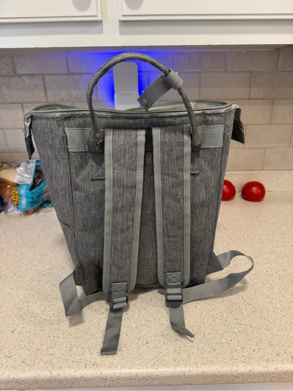 Grey Fabric Baby Diaper Bag Backpack Tote